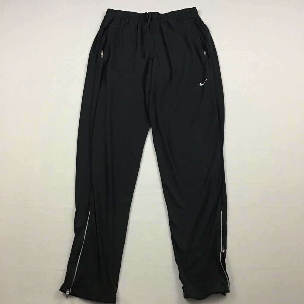 Nike Pants Men Large Black Elastic Waist Drawstring Pockets Running Dri Fit L *
